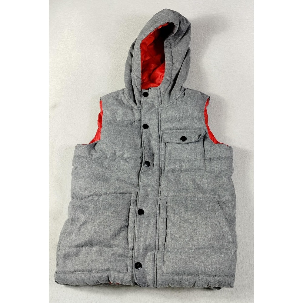 Old Navy Vest Youth Large 10-12 Gray Hooded Quilted Puffer School Winter Warm